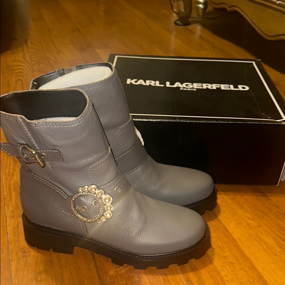 Karl Lagerfeld Gray Leather Boots